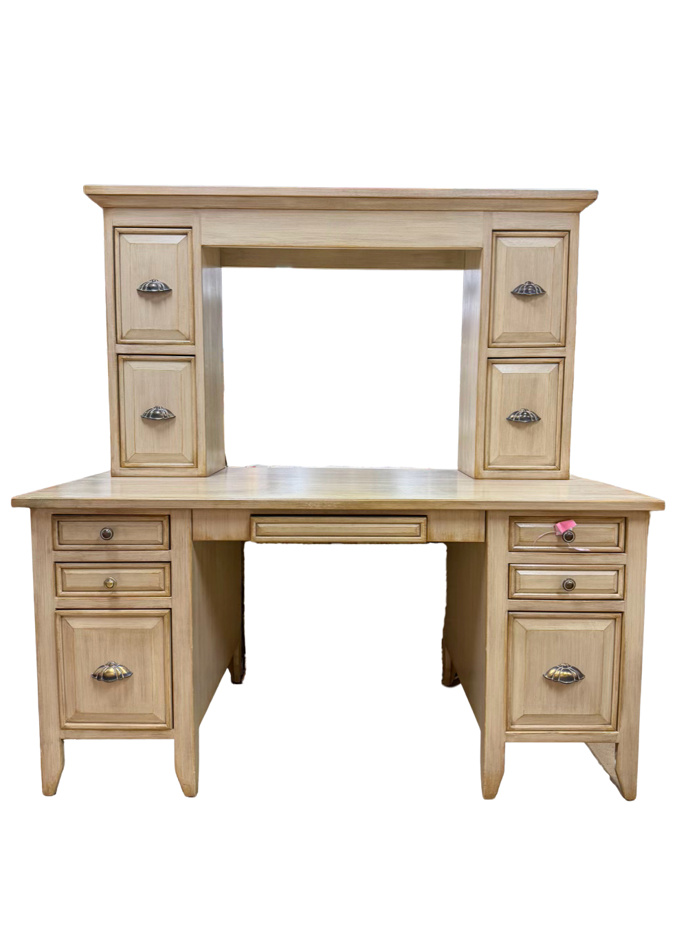 Cream Wood Desk w/ Upper Hutch