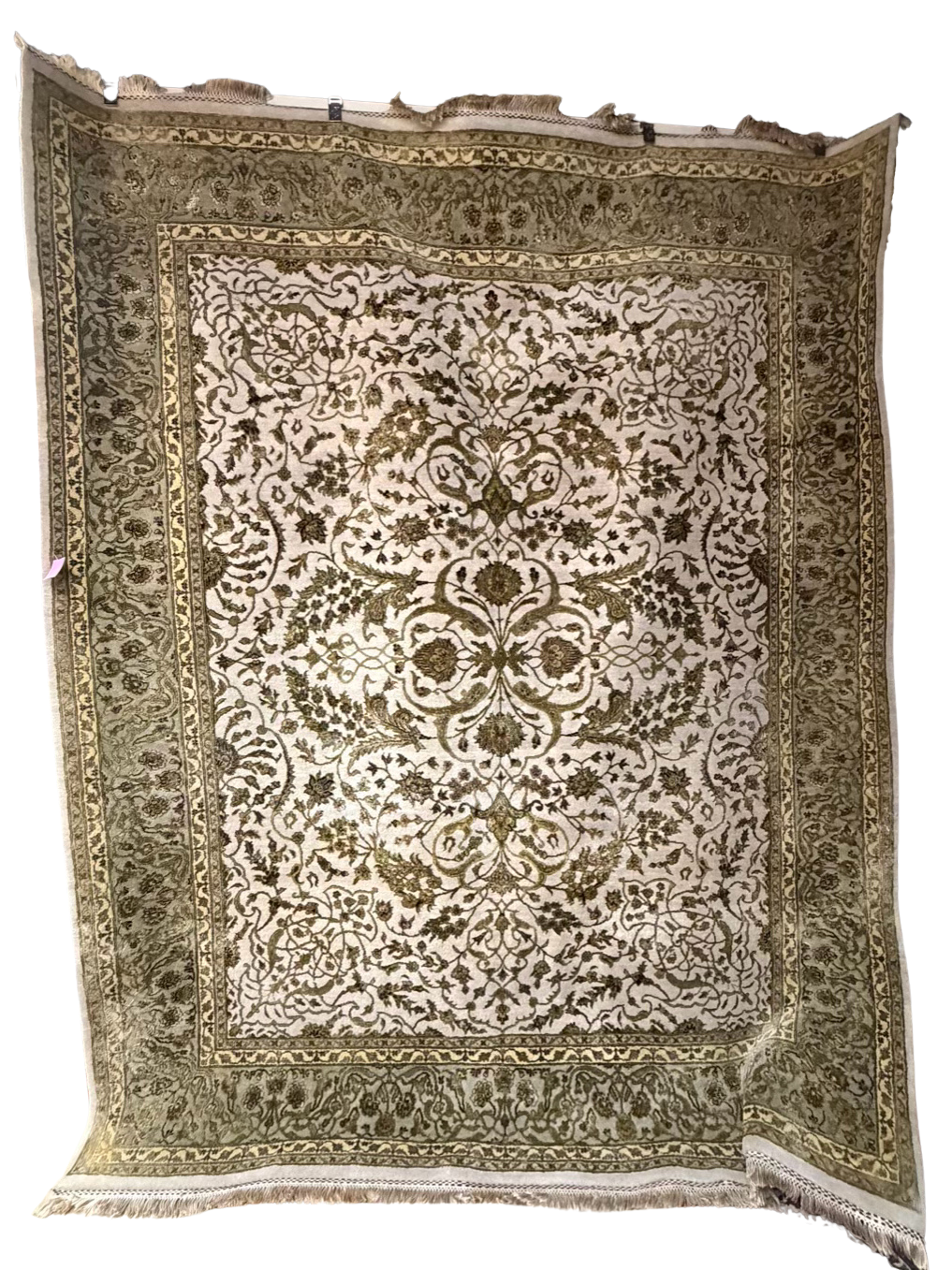 Green & Cream Wool Oriental Area Rug