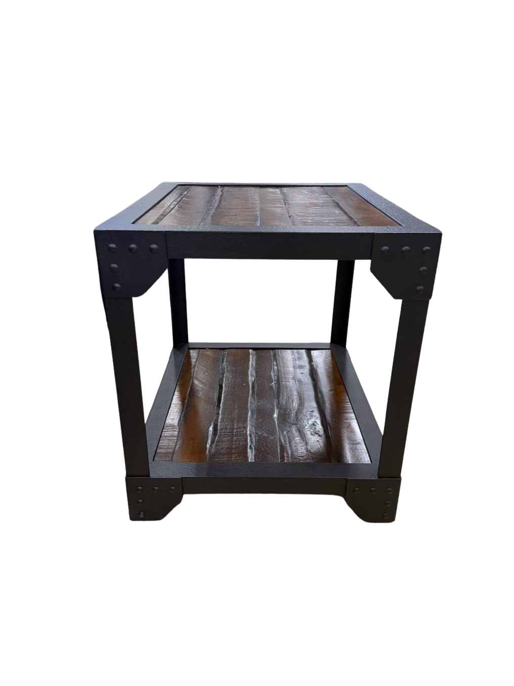 Brown & Black Wood & Metal Industrial Look End Table