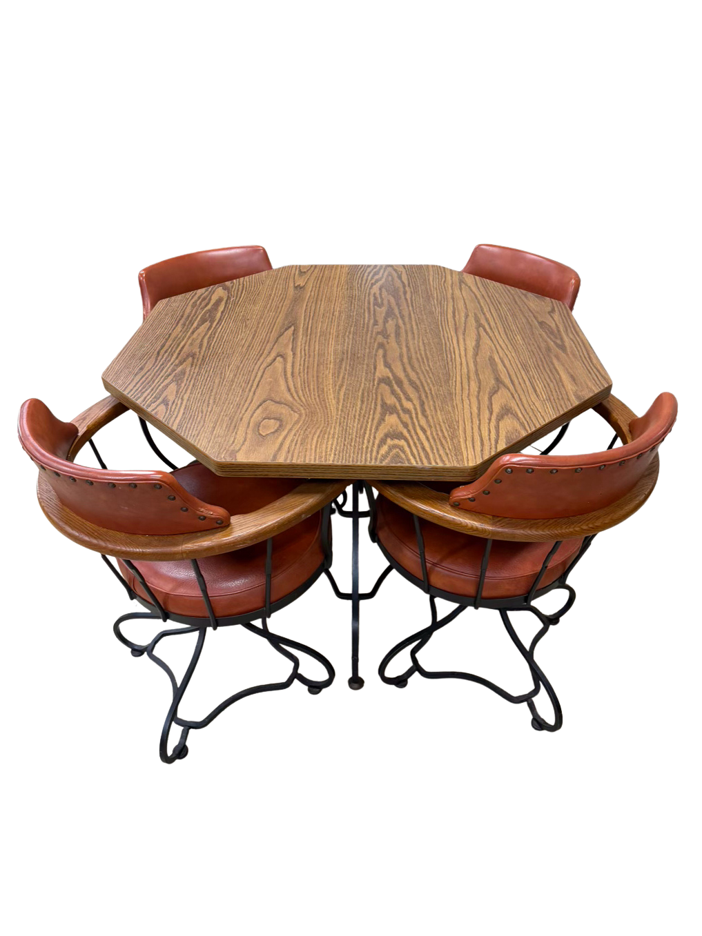 Wood & Wrought Iron Mid Century Card Table & 4 Chairs