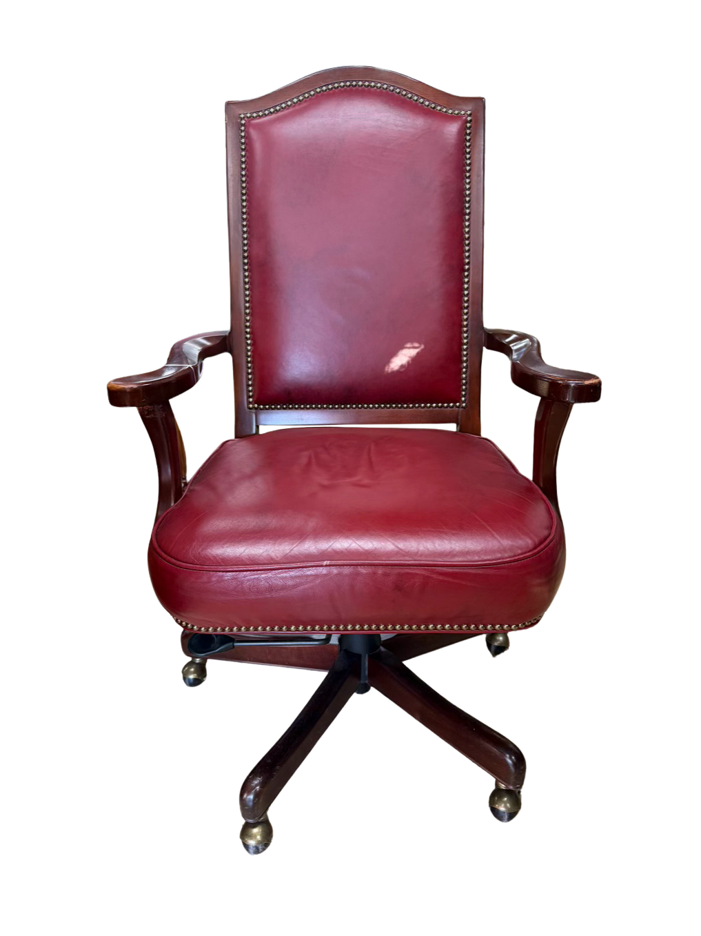 BRADINGTON YOUNG Red Leather & Wood Desk Chair