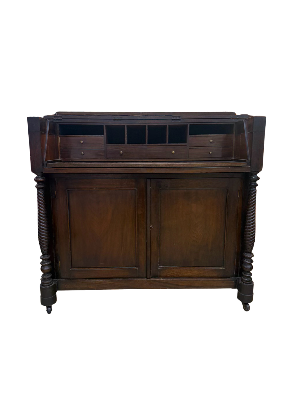 Dark Wood Drop Front Desk w/ Lower Cabinet