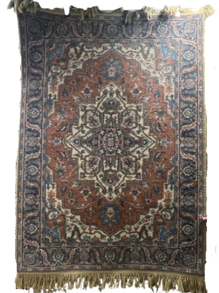 KARASTAN Rust, Blue & Cream Area Rug w/ Fringe