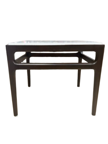 Brown & White Wood & Stone End Table