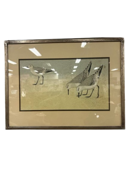 D. GROSE Hand Colored Sandpipers Lithograph in Brushed Gold Frame