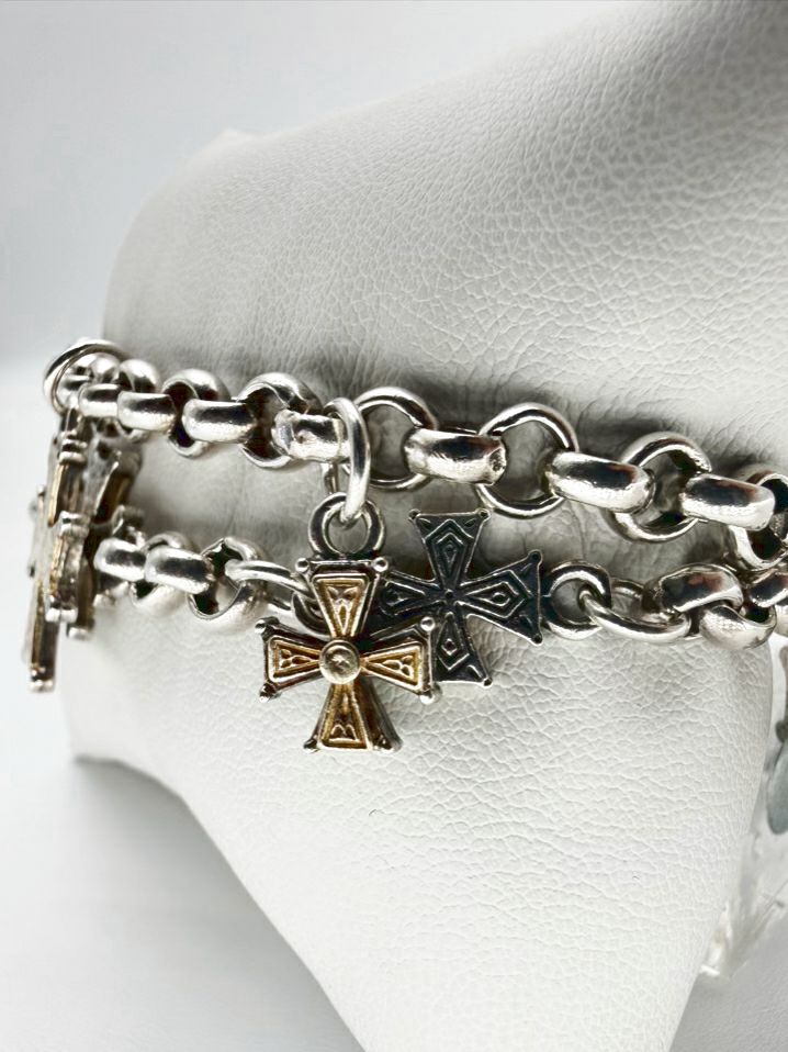 KONSTANTINO 925 18K Two Tone Cross Charms Bracelet