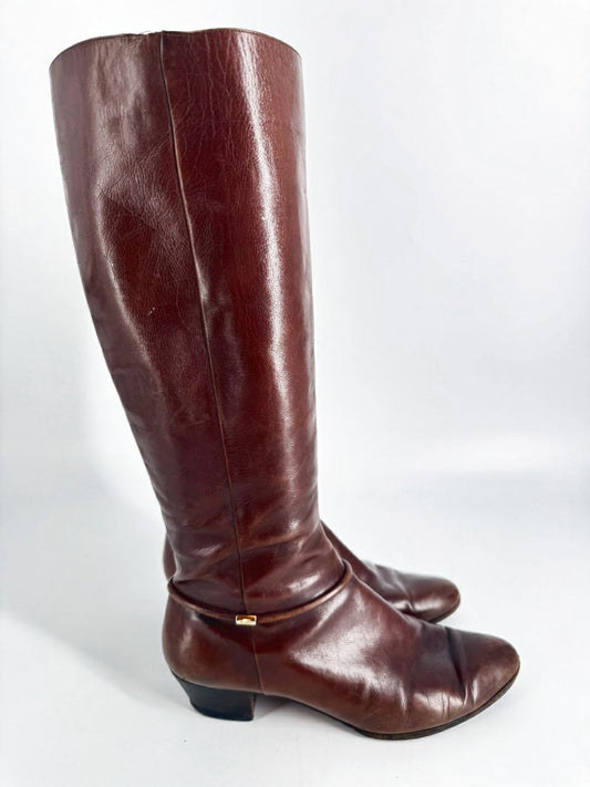 SALVATORE FERRAGAMO Size 9 Chestnut Leather Boots