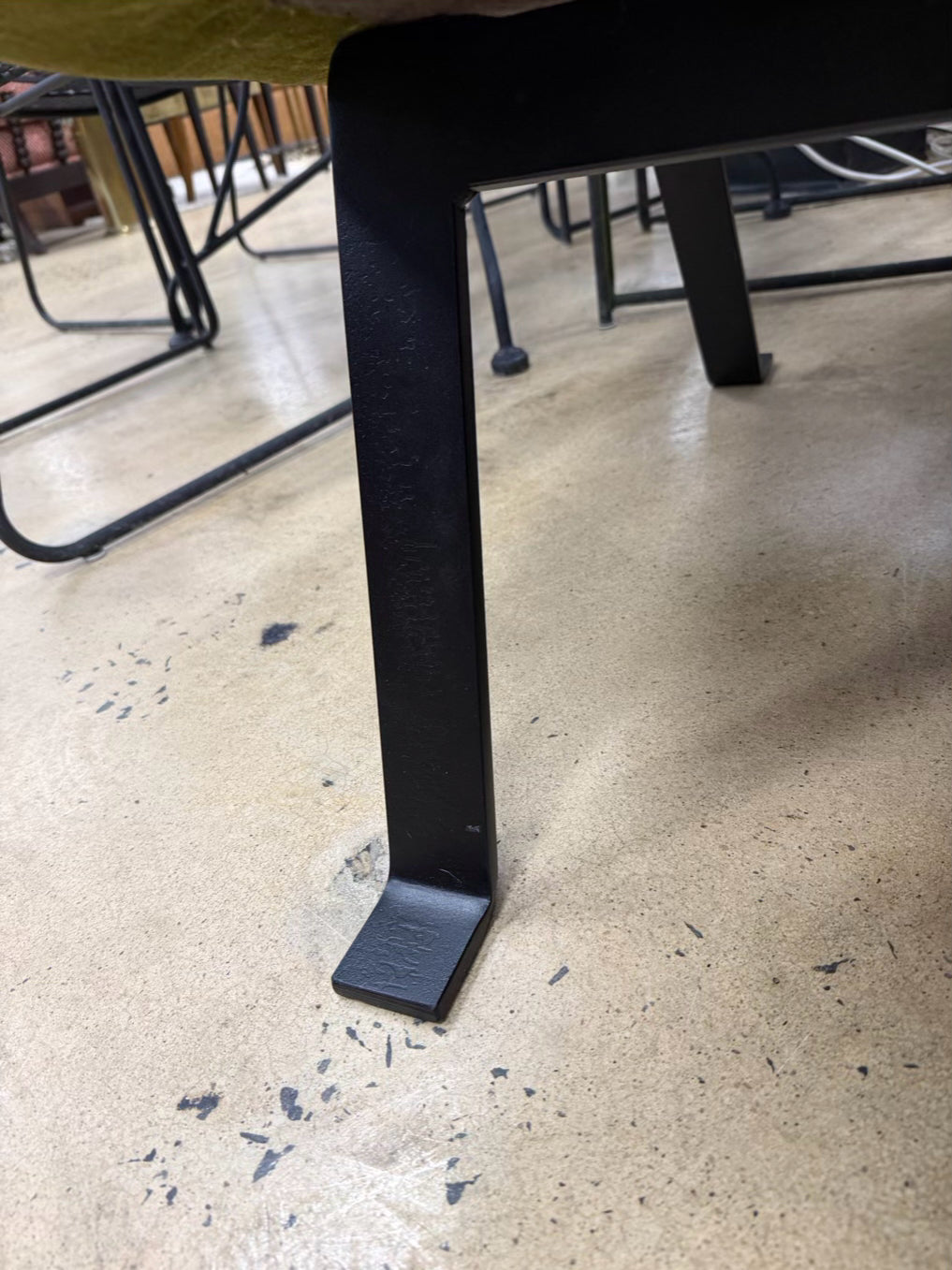 Green Armless Chair w/ Black Iron Legs
