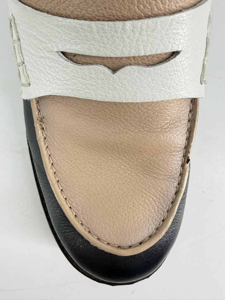 MARC JOSEPH  Size 8 Navy & Beige Leather Loafers