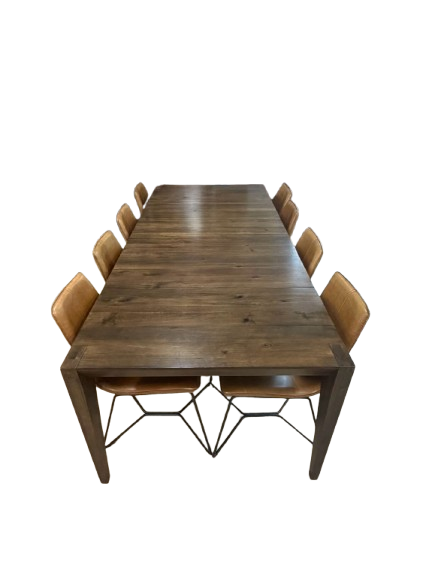 WEST ELM Wood Anderson Dinning Set of Table & 8 Leather Chairs