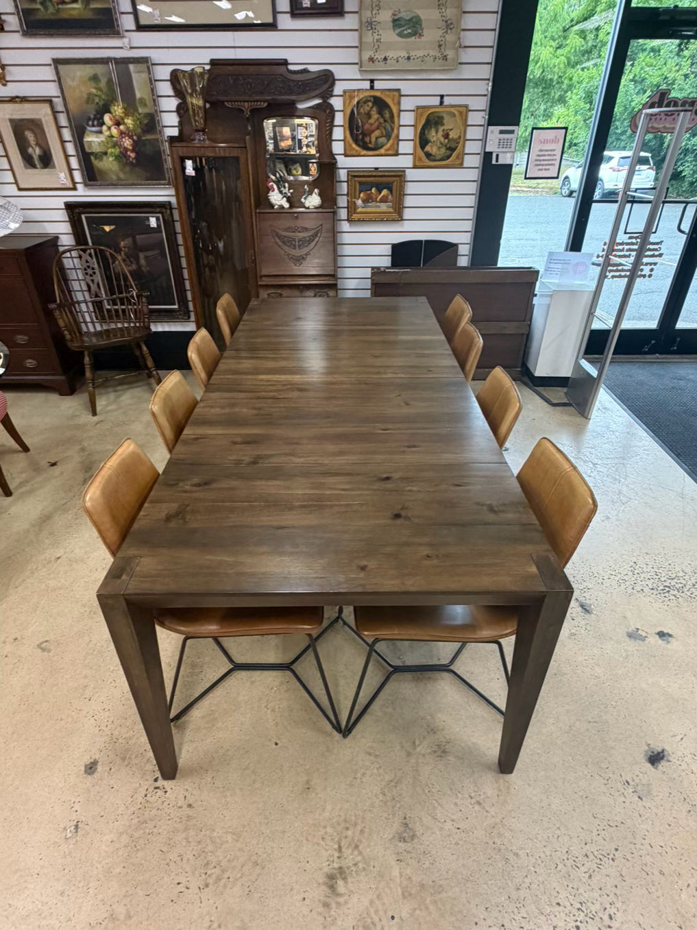 WEST ELM Wood Anderson Dinning Set of Table & 8 Leather Chairs