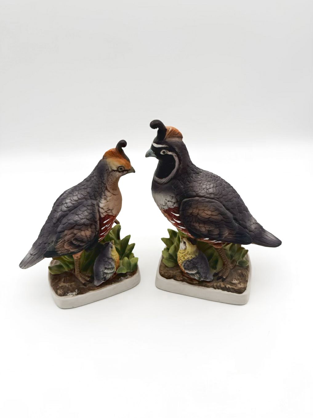 Gray/Green/Brown Porcelain California Quail Figurine