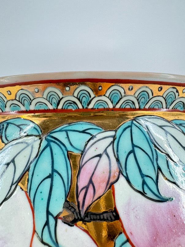 Pink & Aqua Porcelain Fish Planter on Wooden Stand