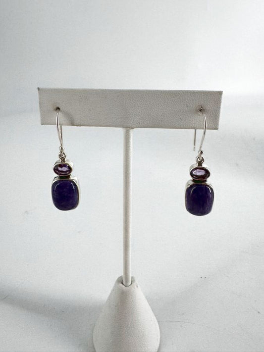STERLING SILVER & Charoite Dangle Earrings