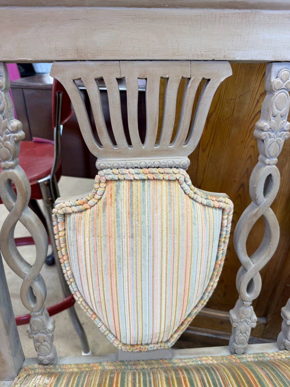 VINTAGE Gray Wood Painted French Bench