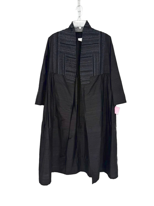 JULIA AMORY Size L Black Silk Open Front Long Jacket