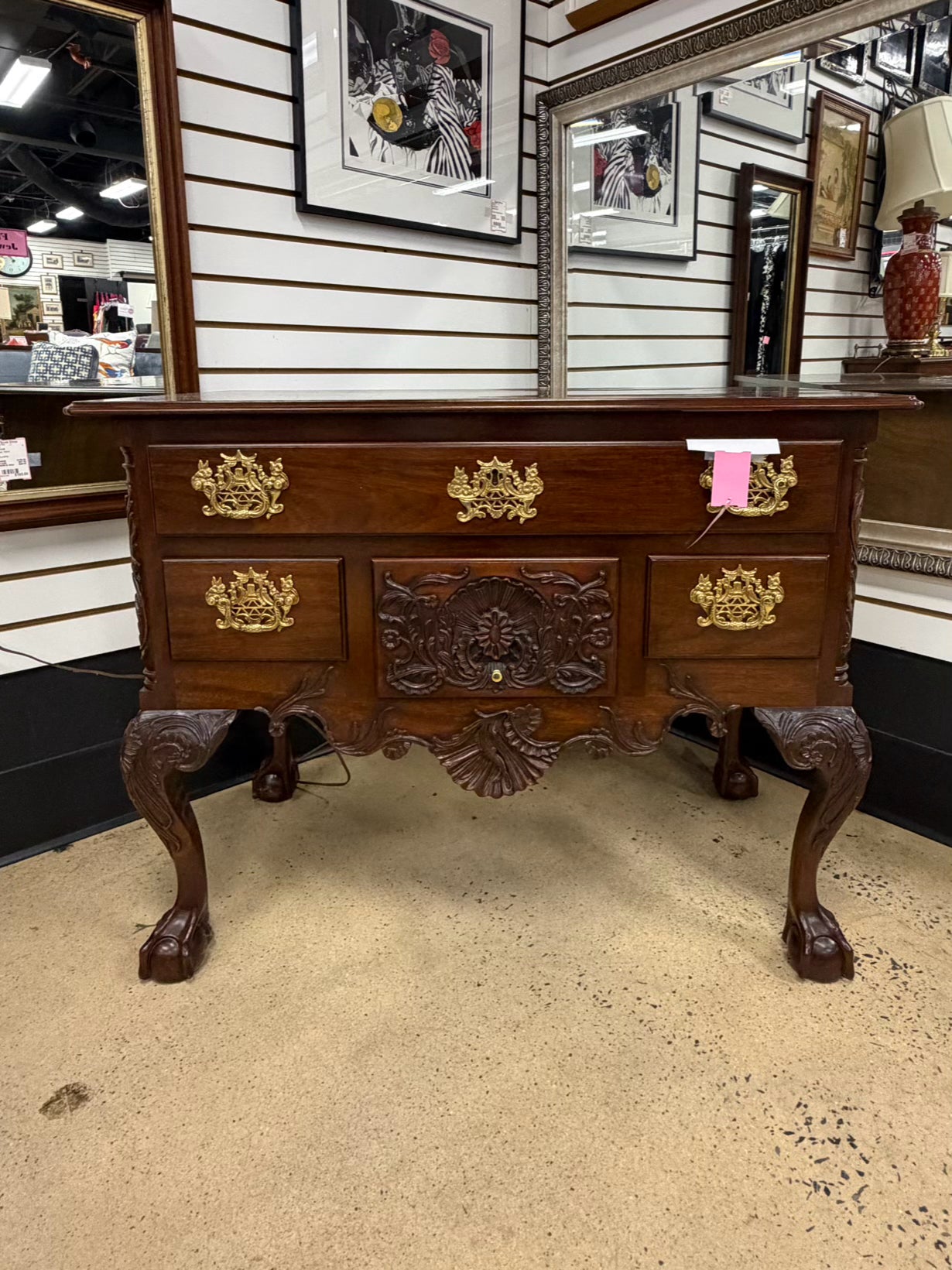 KINDELWINTERHUR REPRODUCTION Mahogany Lowboy w/ Brass Handles