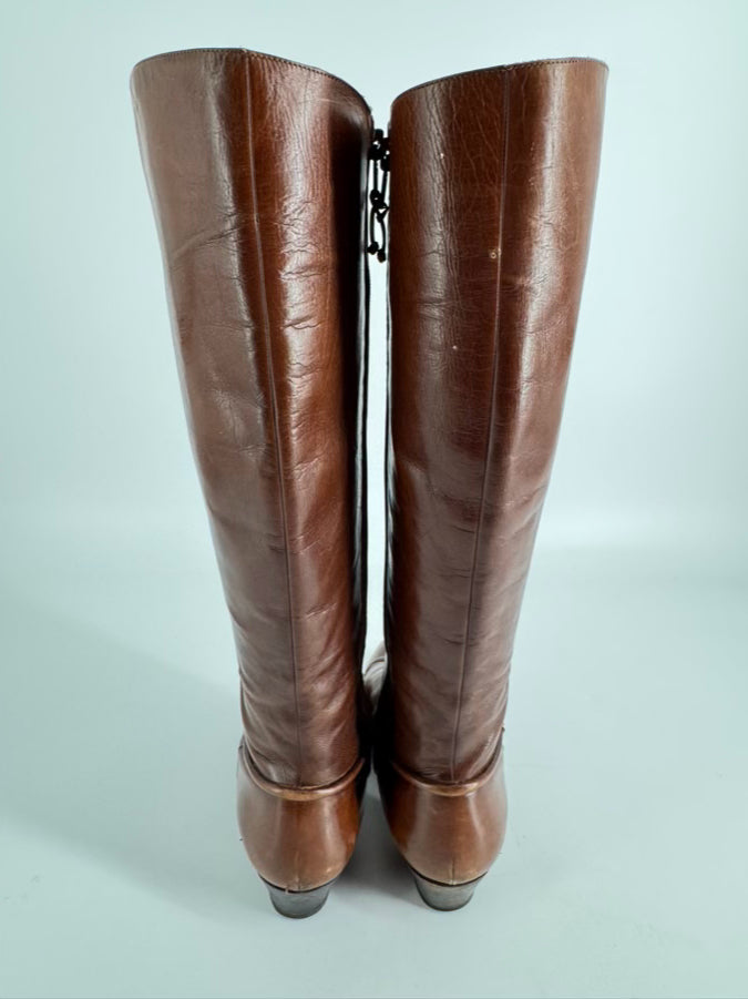 SALVATORE FERRAGAMO Size 9 Chestnut Leather Boots