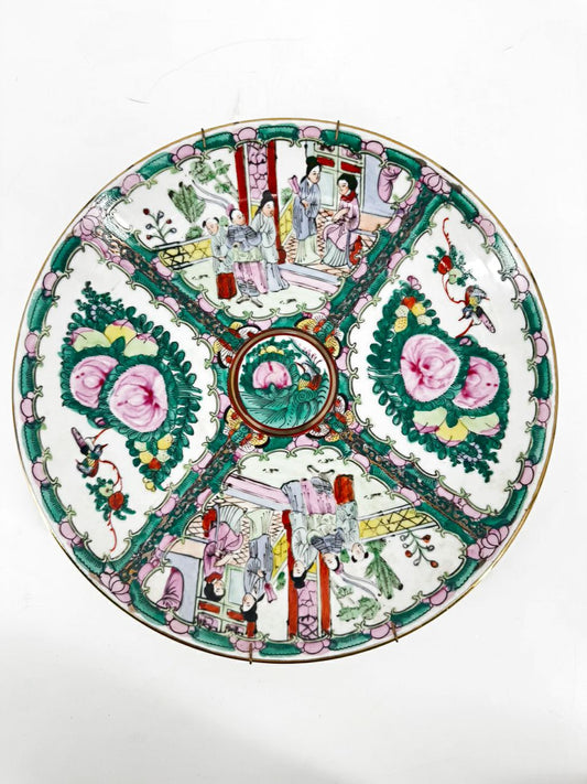 Pink & Green Rose Medallion Decorative Plate w/ Hanger