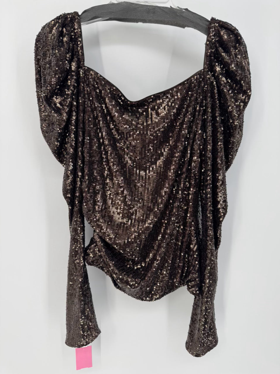 JONATHAN SIMKHAI Size 8 Brown Sequin Long Sleeve Top NWT