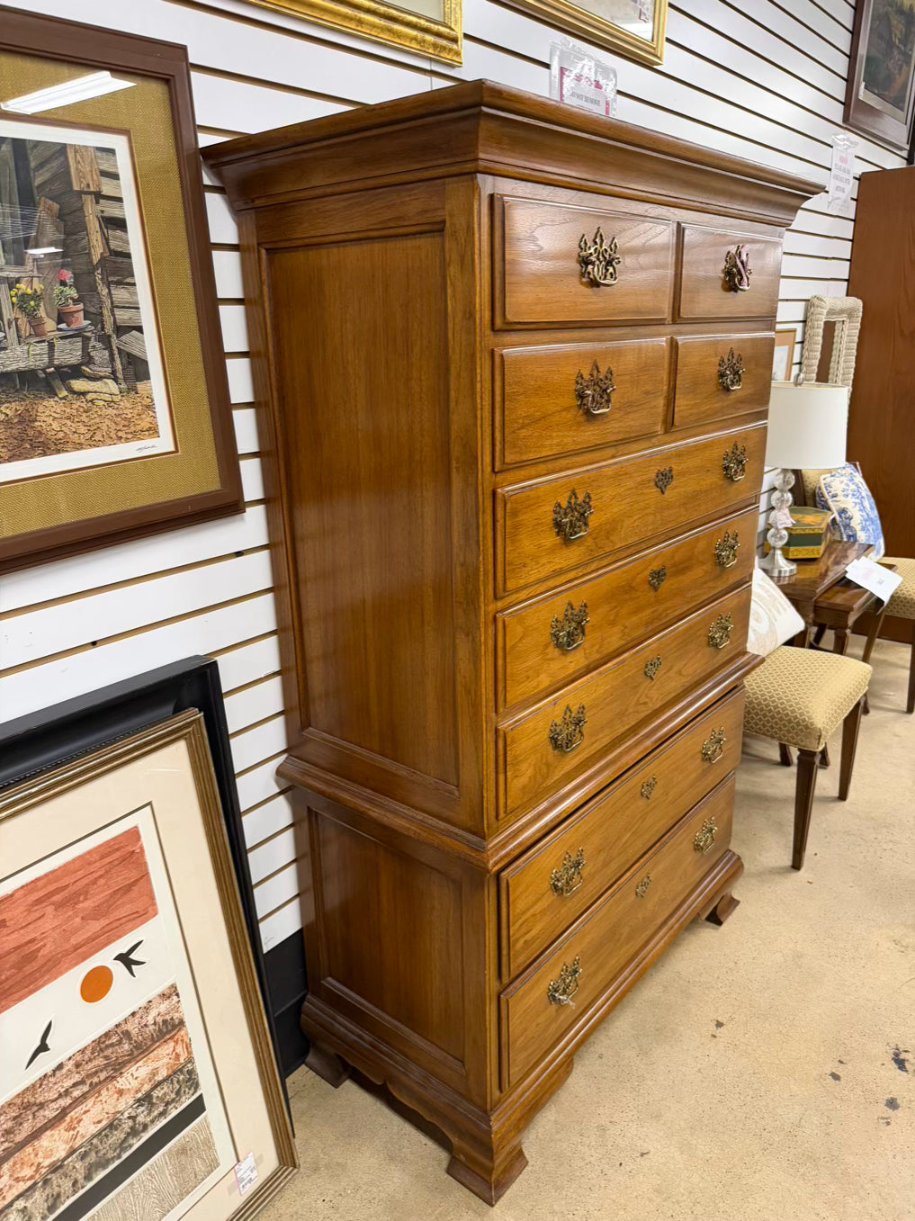VINTAGE Medium Oak Chest on Chest w/ Drawers