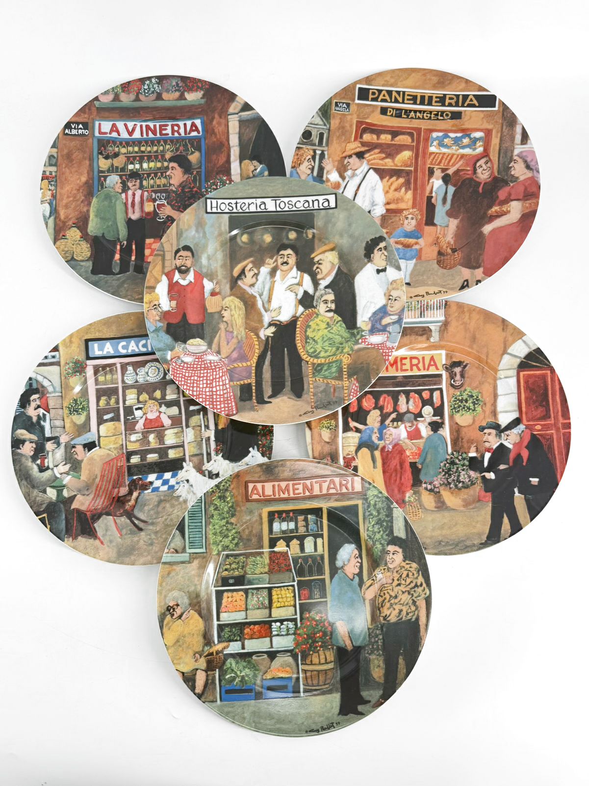 GUY BUFFET Multi Colored Ceramic Tuscan Storefronts Plate Setting For 6