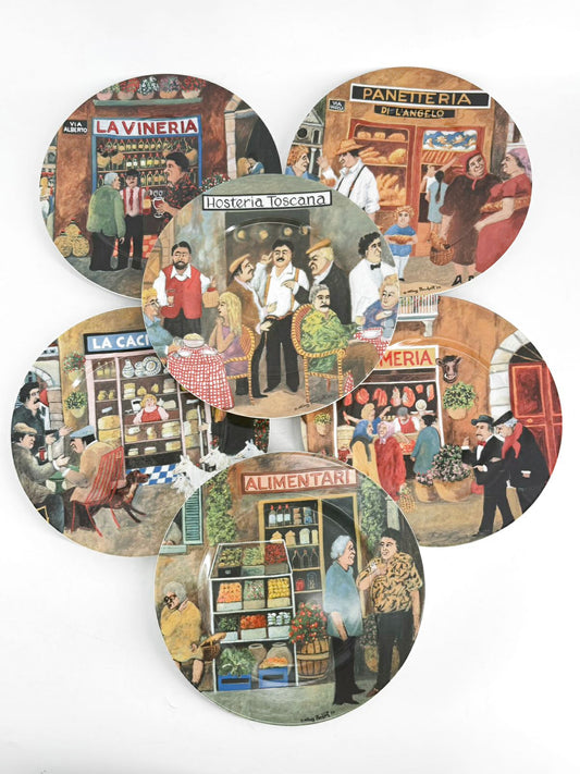 GUY BUFFET Multi Colored Ceramic Tuscan Storefronts Plate Setting For 6