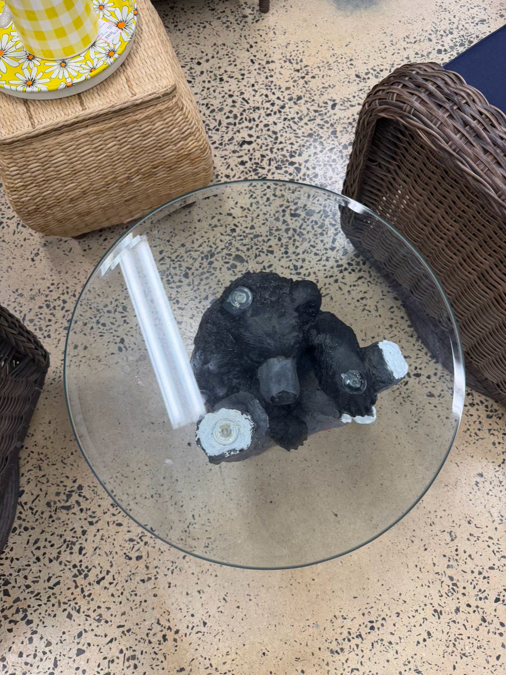 Black Resin & Glass Bear Occasional Table