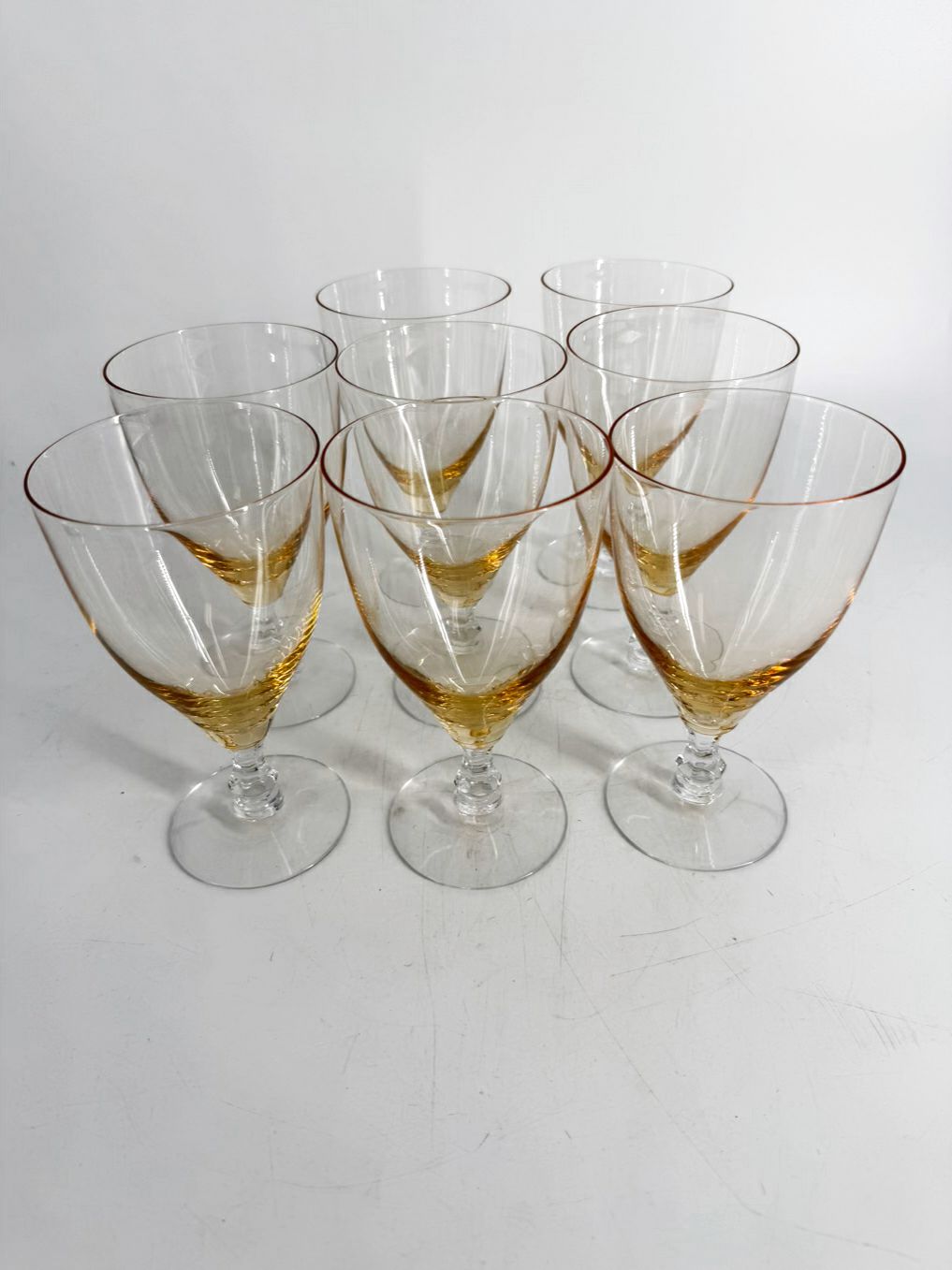 VINTAGE FOSTORIA Crystal Vogue Gold Tint Set of 8 Water Goblets