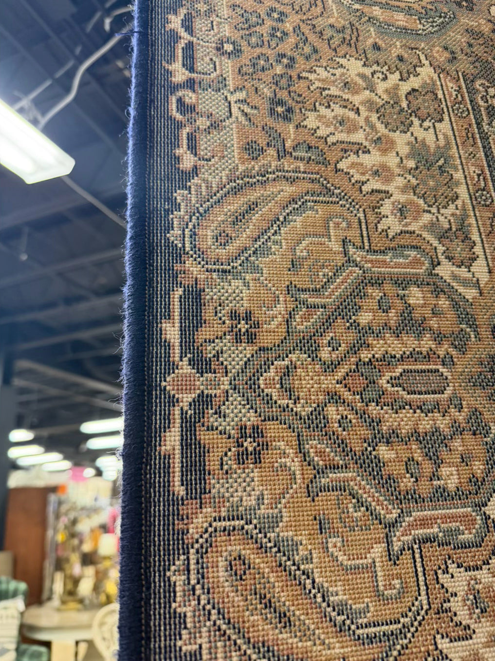 KURDAMIR Navy, Salmon Oriental Area Rug w/ Fringe