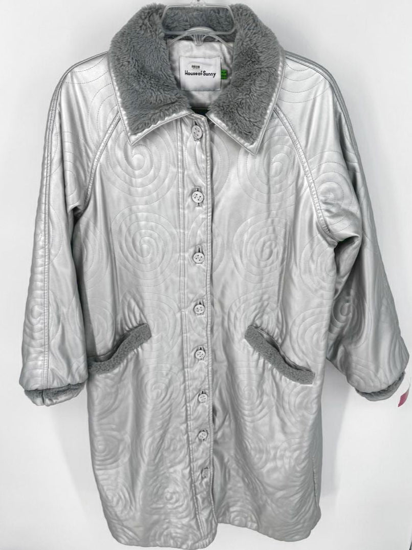 HOUSE OF SUNNY Size 6 Silver Swirl Fleece-Lined Coat