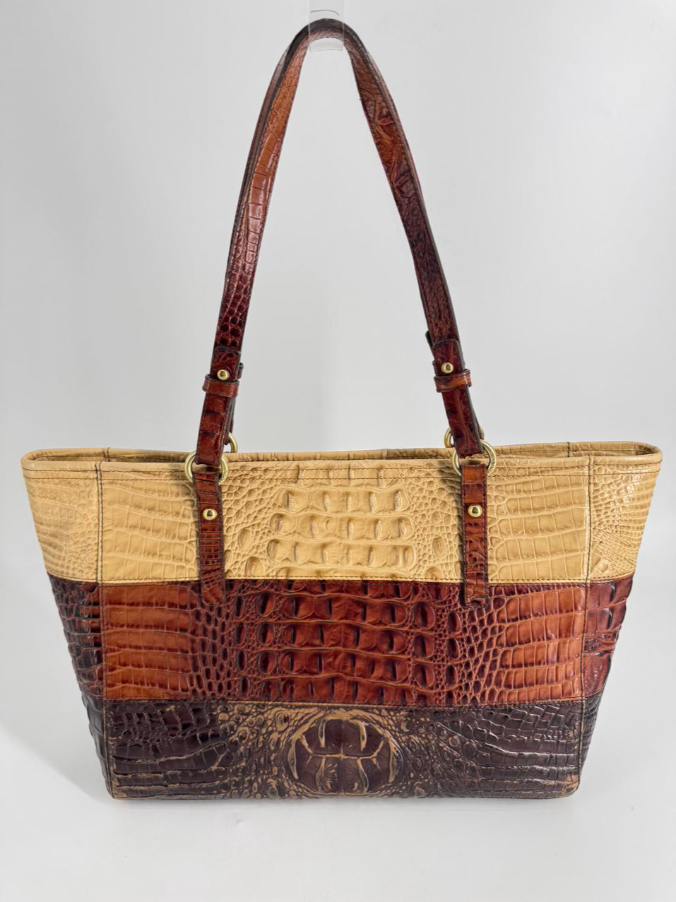 BRAHMIN Cream & Brown Embossed Leather Purse