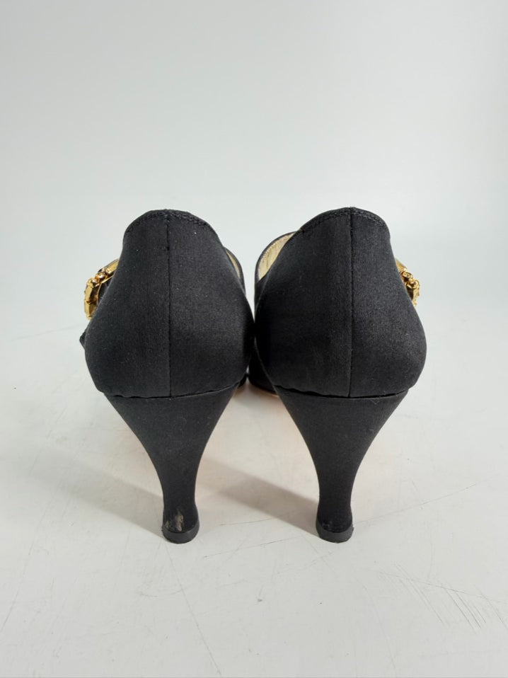 SALVATORE FERRAGAMO Size 7.5 Black Satin Heels