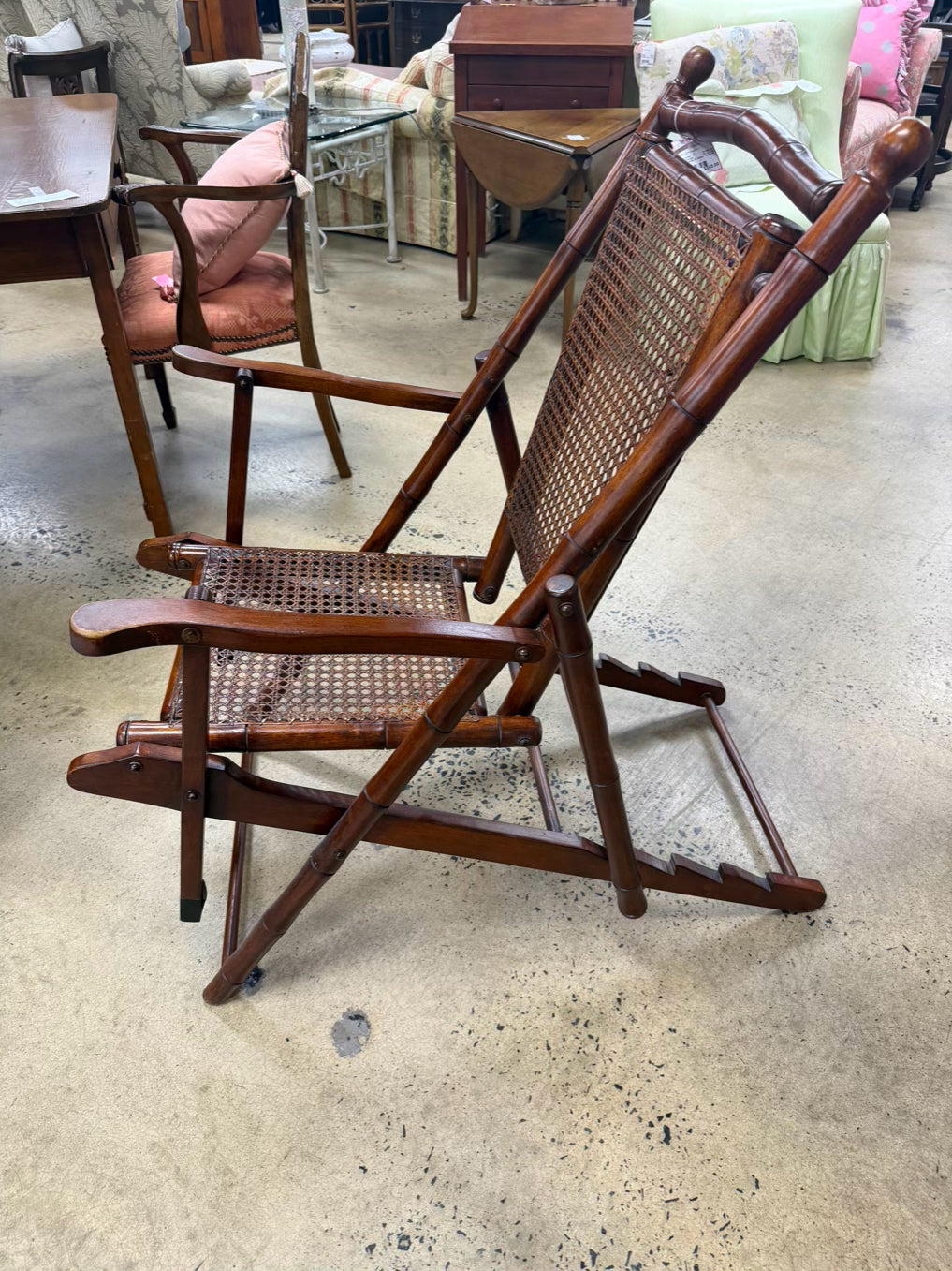 VINTAGE Wood & Cane Steamer Chair