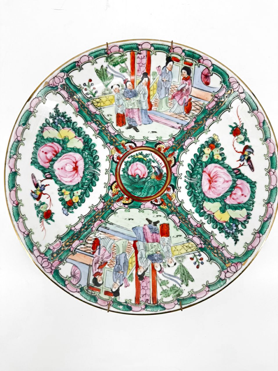Pink & Green Rose Medallion Decorative Plate w/ Hanger