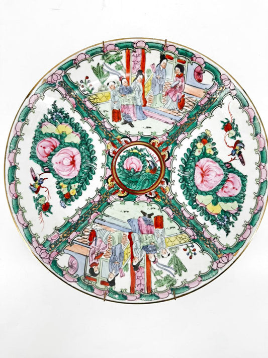Pink & Green Rose Medallion Decorative Plate w/ Hanger