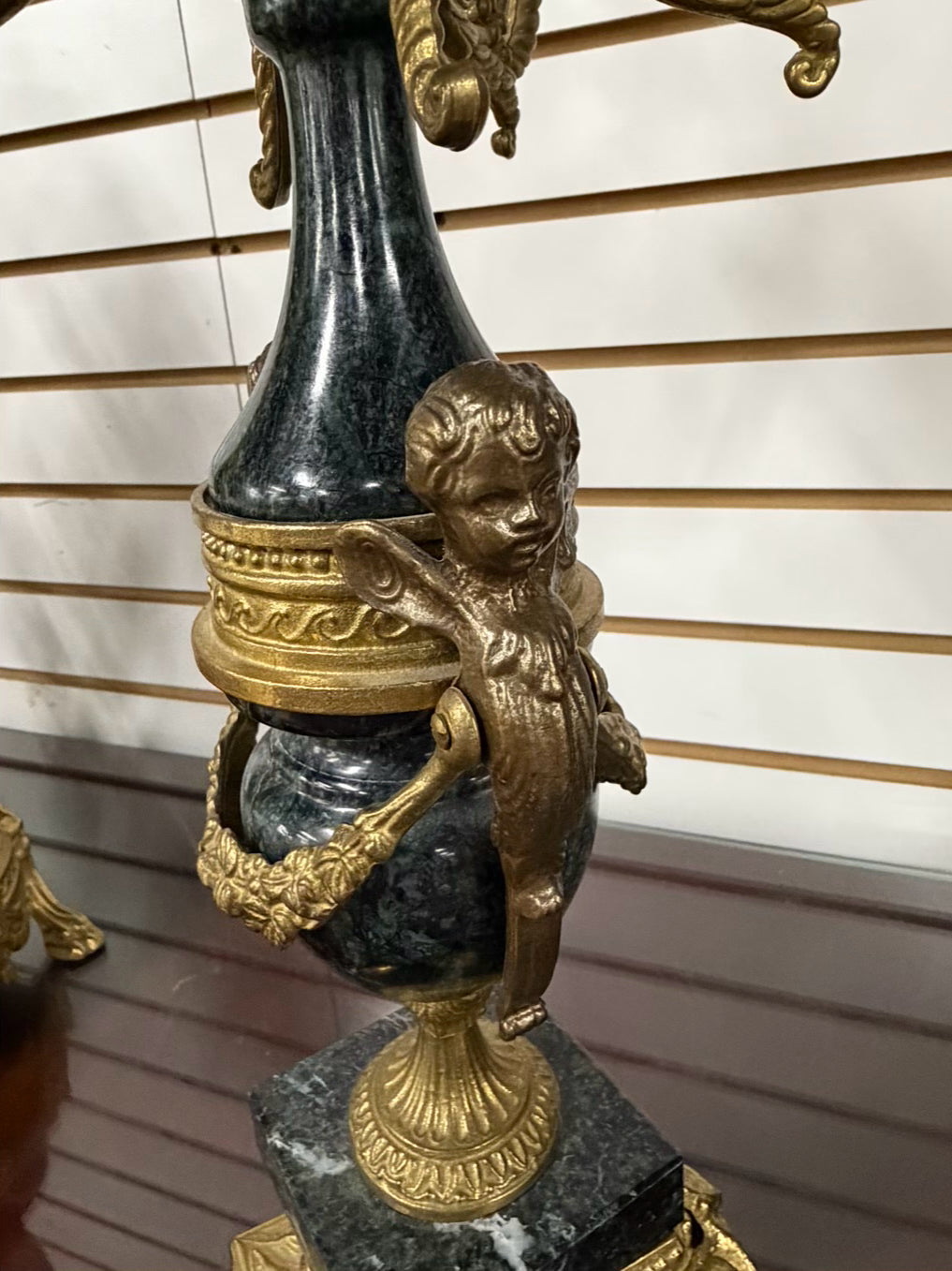 ITALIAN Brass & Marble 3 Piece Clock & Candelabra