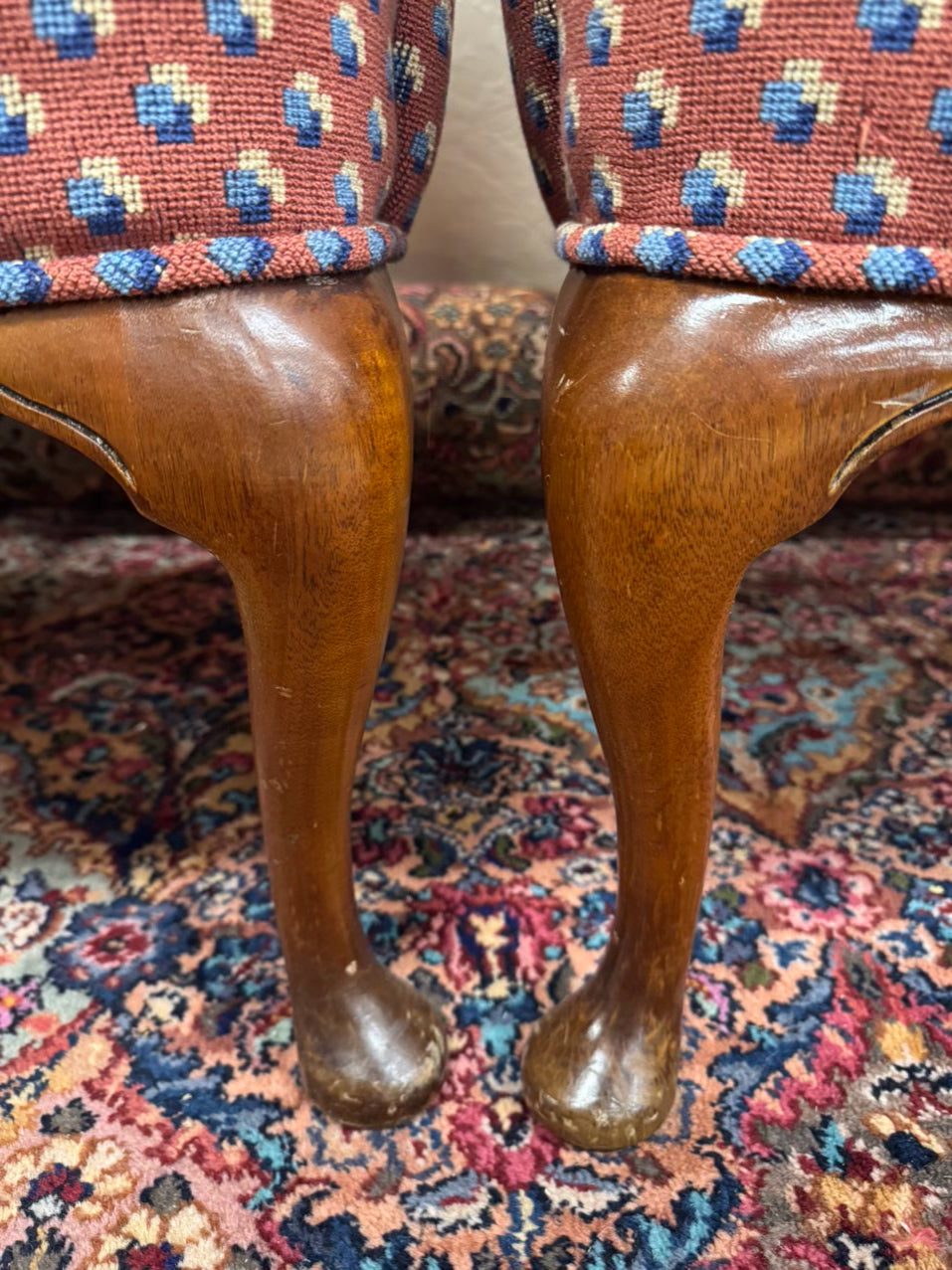 Red & Blue Queen Ann Pair of Chairs