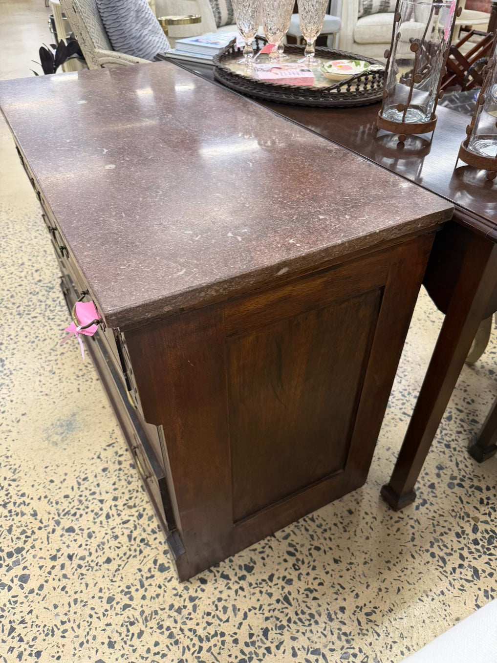 Victorian Wood 3 Drawer Chest w/ Pink Marble Top