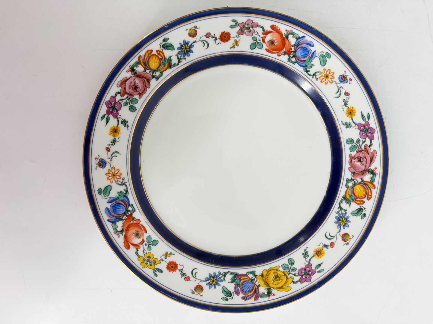 G.AHRENFELDT White, Navy, Rust & Gold China Set of 12 Dinner Plates