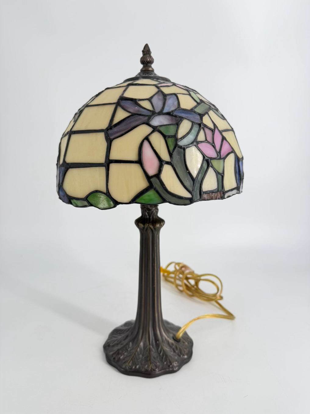 Cream, Pink & Blue Tiffany Style Lamp