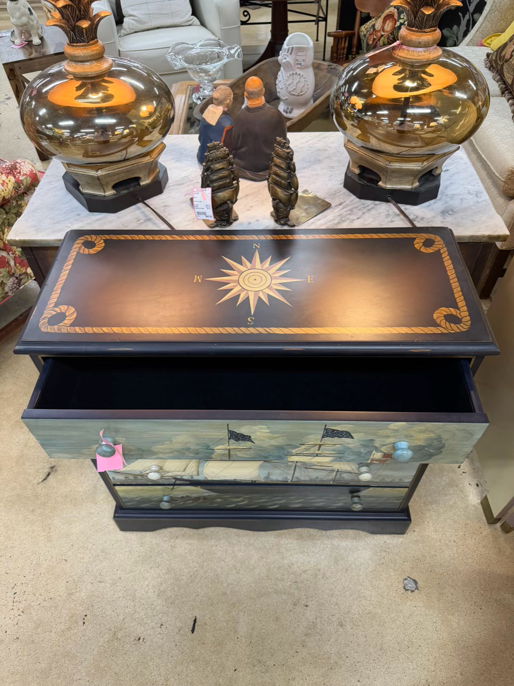 Blue & Cream Wood Ship & Star 4 Drawer Chest