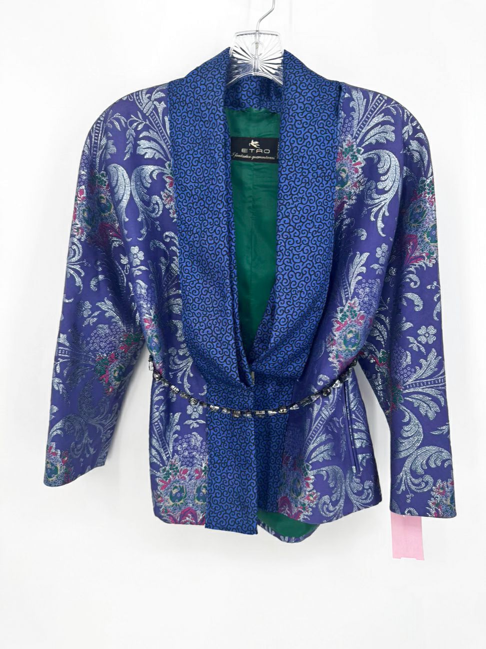 ETRO Size 44 Violet & Blue Print Metallic Jacket w/ Belt