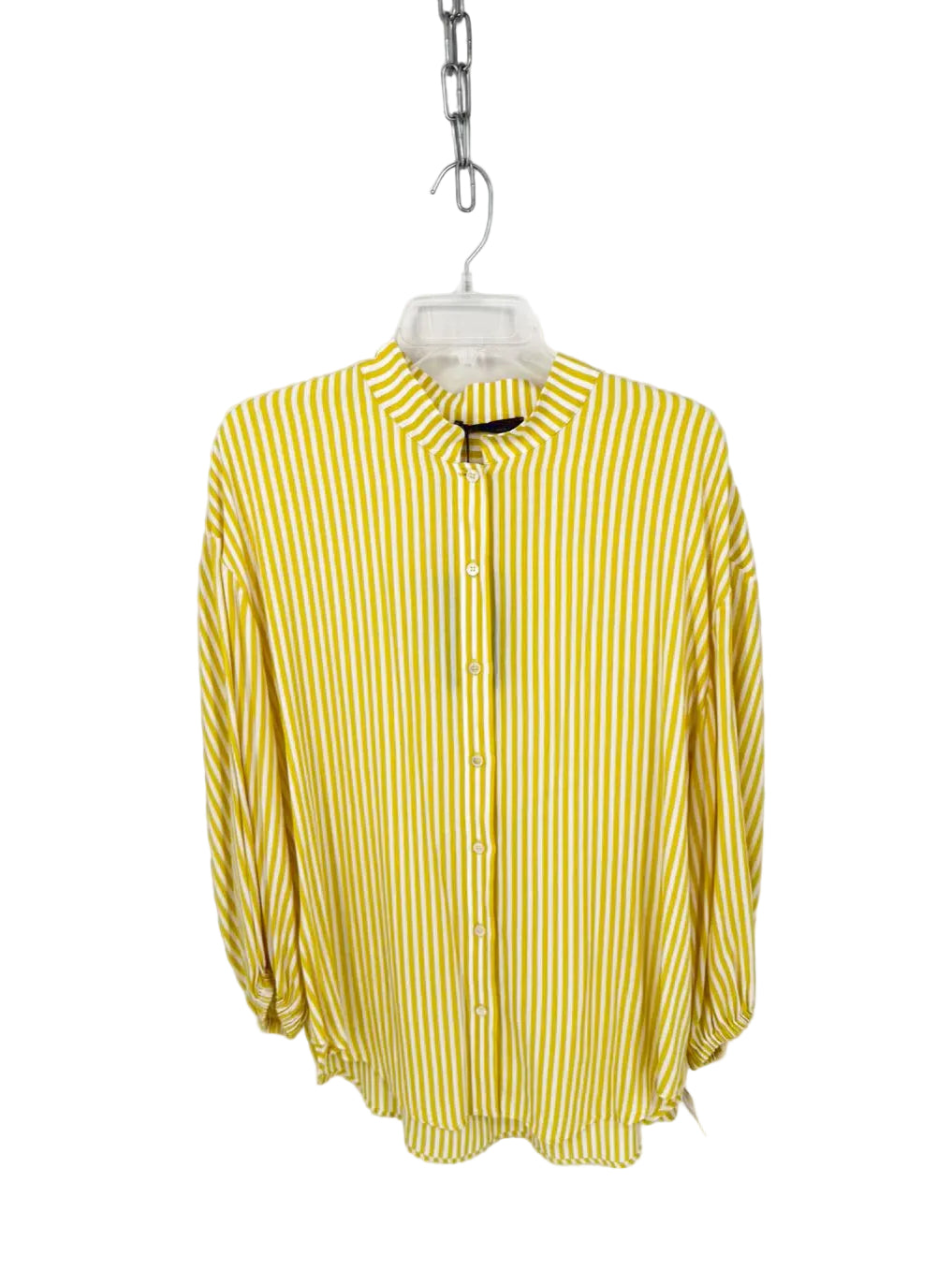PIAZZA SEMPIONE Size 46 White & Yellow Stripe Blouse NWT