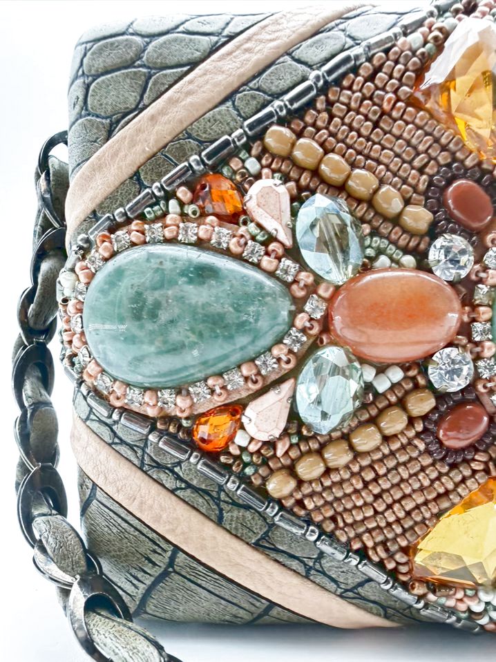 MARY FRANCES Cast A Spell Beaded Blue & Orange Clutch Bag NWT