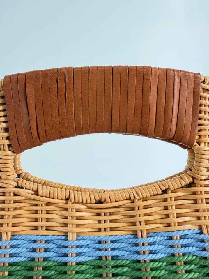 J MCLAUGHLIN Natural & Blue Straw Stripe Clutch Bag