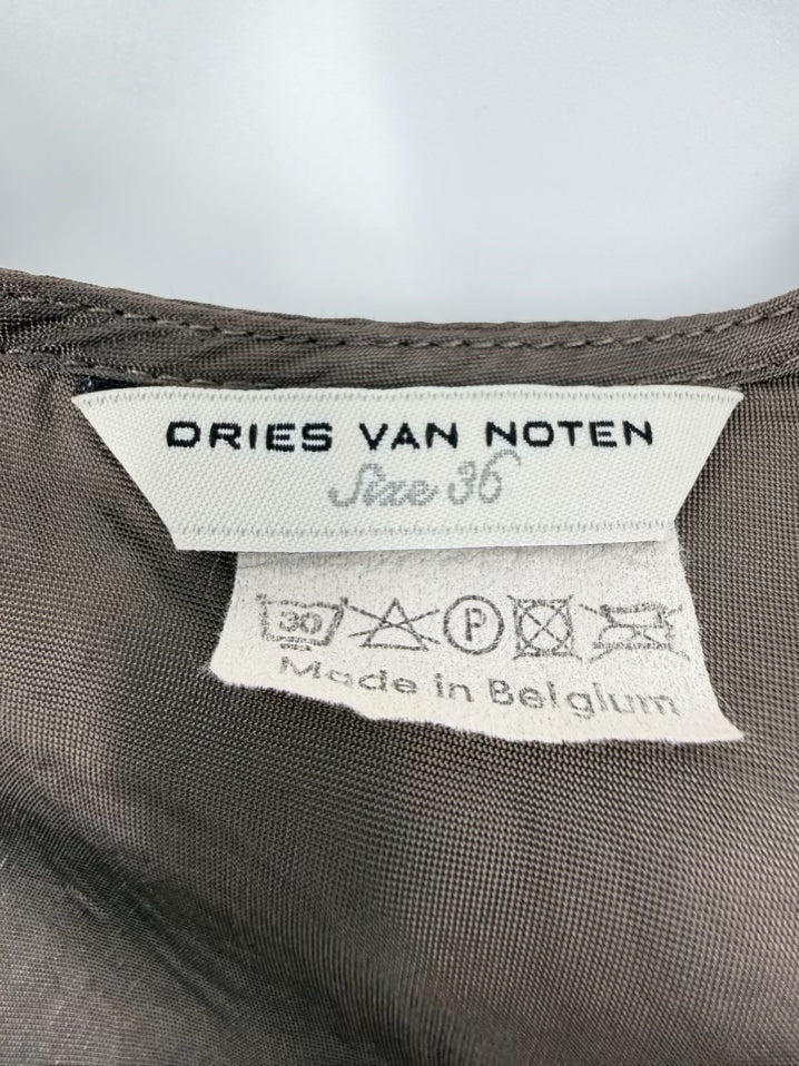 DRIES VAN NOTEN Wmn's Size 36 Mushroom Satin V Neck Sleeveless Dress