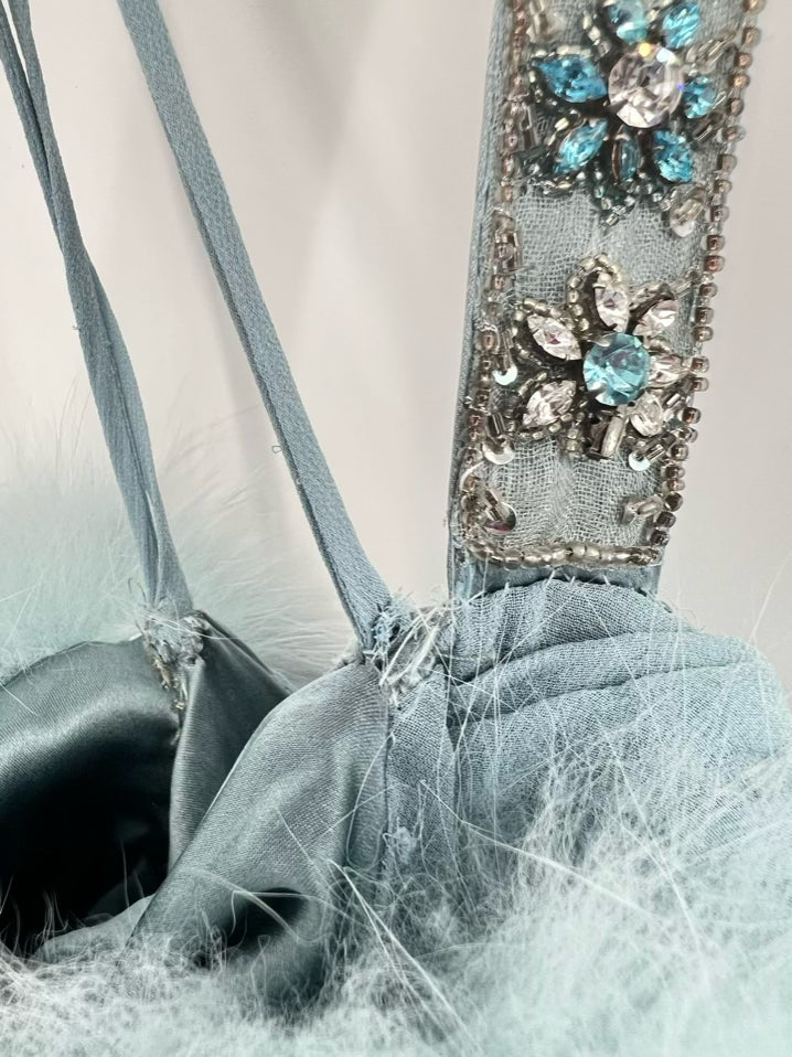 BELLVILLE SASSOON by LORCAN MULLANY Size 10 Ice Blue Fox Fur Silk Evening Gown