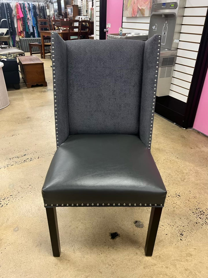 Gray Wood Dining Table & 6  Nail Head Chairs