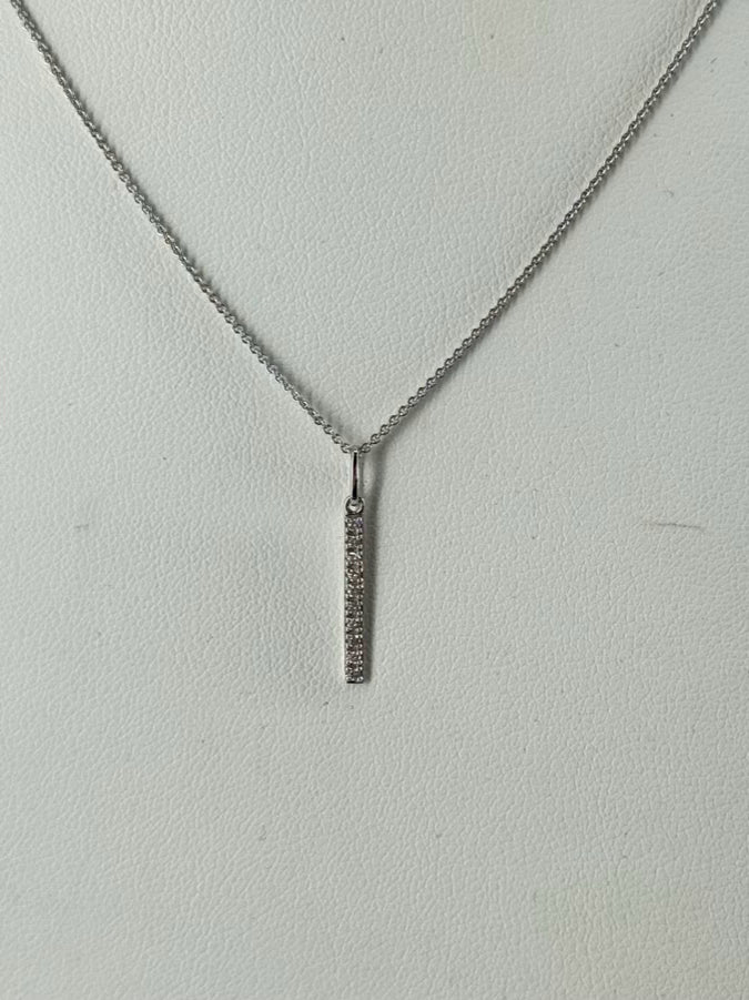 14K WHITE GOLD Bar Pendant Necklace